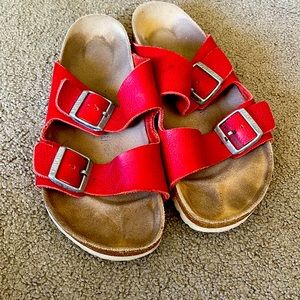 Redish orangish Birkenstock sandals